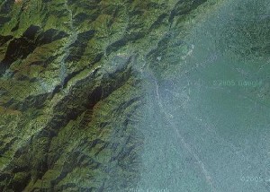 Mount Qingcheng and Dujiangyan - Google Satellite Photo